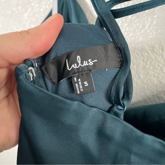 Lulus Moments of Beauty Dark Teal Satin Cowl Neck Tulip Maxi Dress Small - Picture 10 of 11